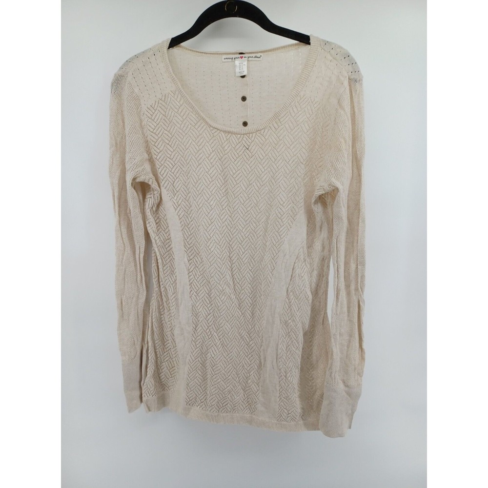 Wearing your heart on your Sleeve Pullover Top Womens Beige X-Large Long Sleeve